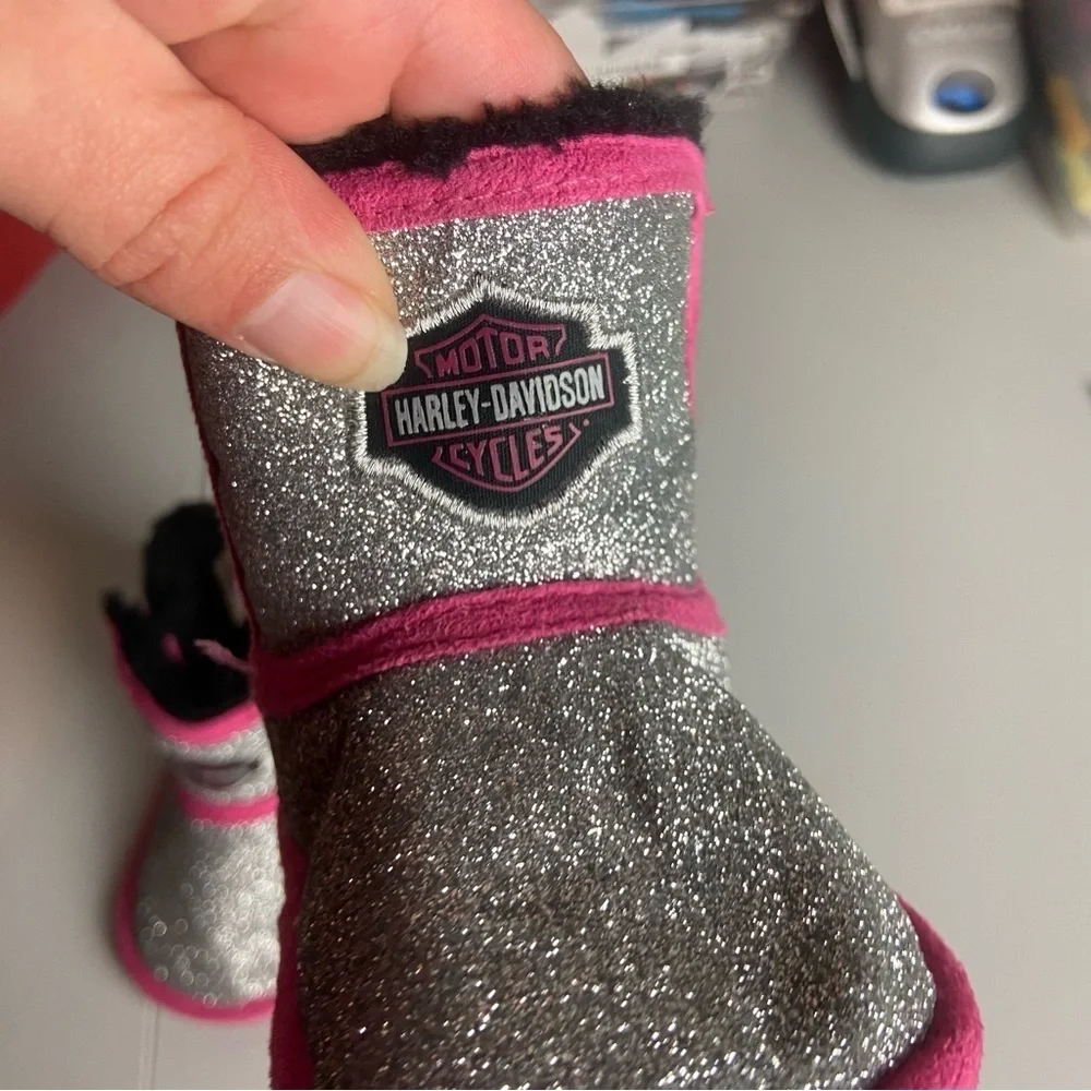 Harley Davidson Infant Rebel Girls Size 2 Slipper Boots Sparkly Crib Shoes